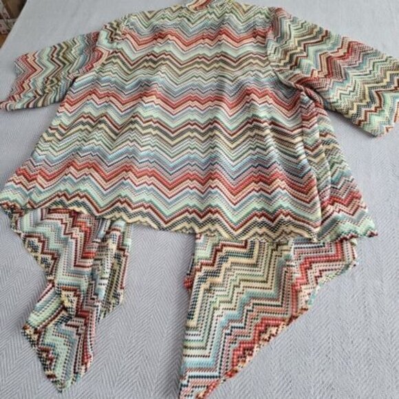 Jamie Nicole Open Front Blouse 2XL Chevron Stripes Flowy Angel Wings Sleeves - Picture 4 of 12